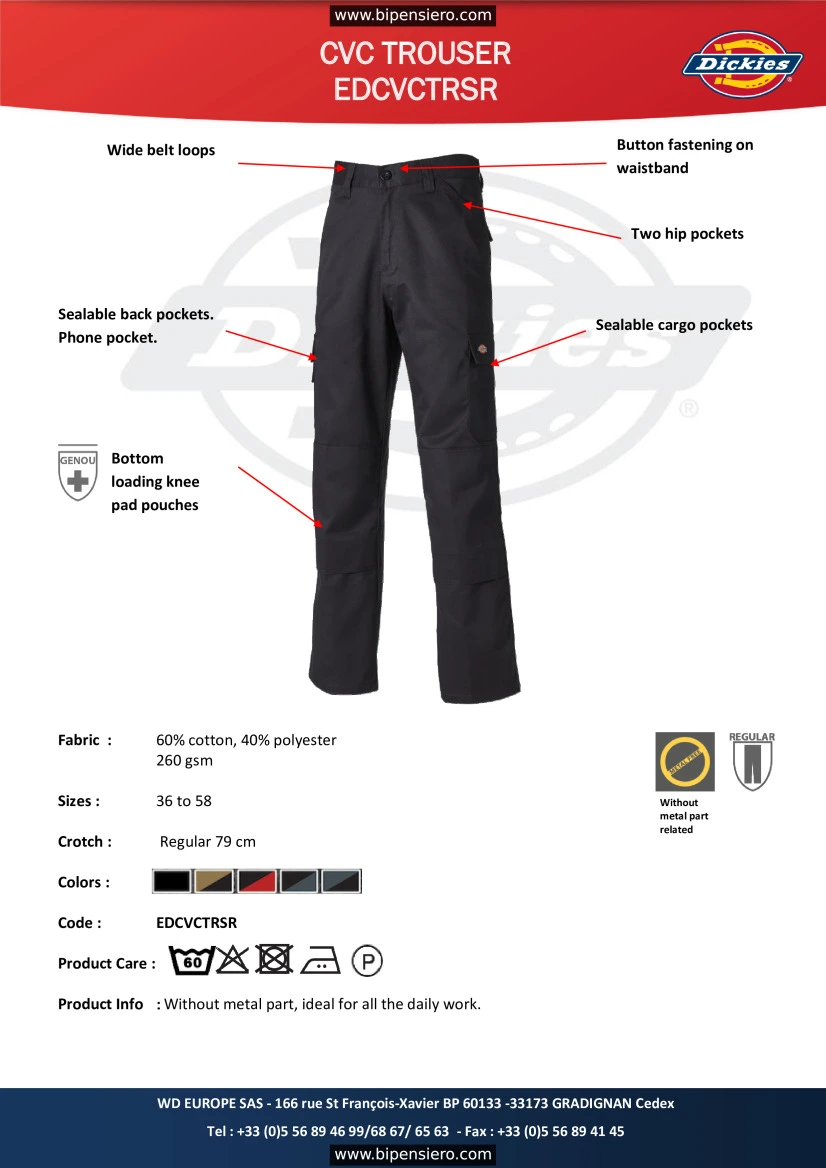 Scheda Tecnica - Tabella Taglie - Dickies DEDCVCTRSR